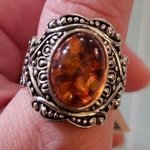 NWT JTV Amber Oval Cabachon Sterling Silver Ring Size 7